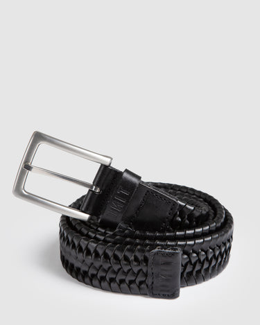 Braided Leather Stretch Belt Black