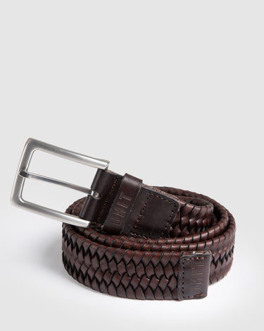 Braided Leather Stretch Belt Chocolate