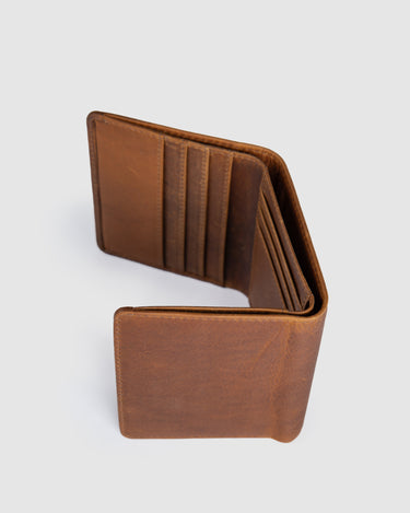 Compact Tri-Fold Leather Wallet Dark Choc