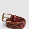 Braided Leather Stretch Belt Dark Tan